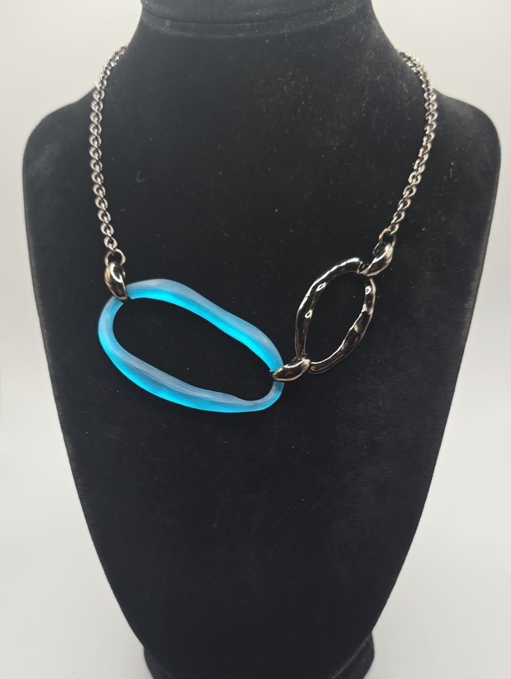 Alexis Bittar Blue Resin Link Necklace with Silver Chain